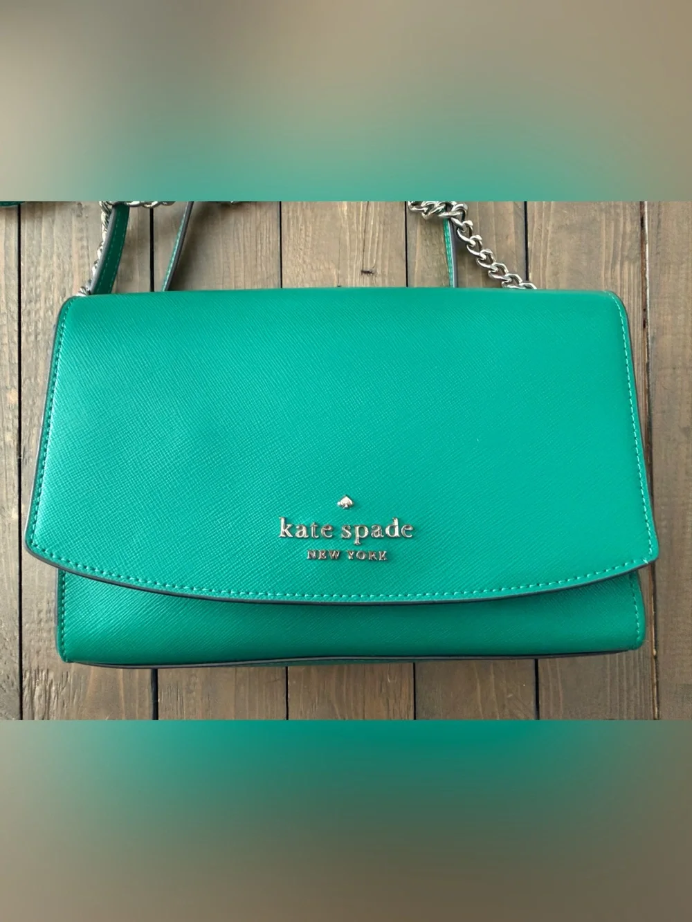 kate spade Emerald Green Leather Chain Strap Crossbody